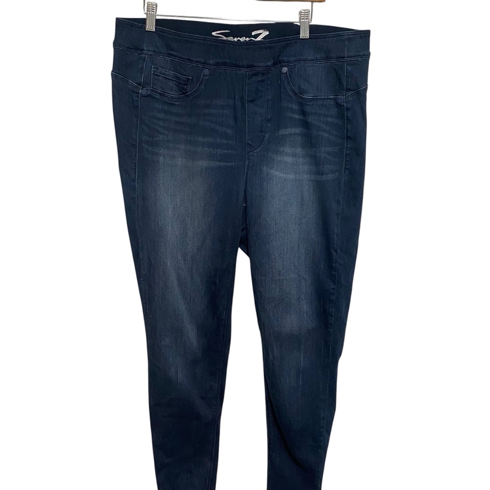 Seven7 Women’s Dark Blue Wash Skinny Elastic Waist Jeans Size 18W